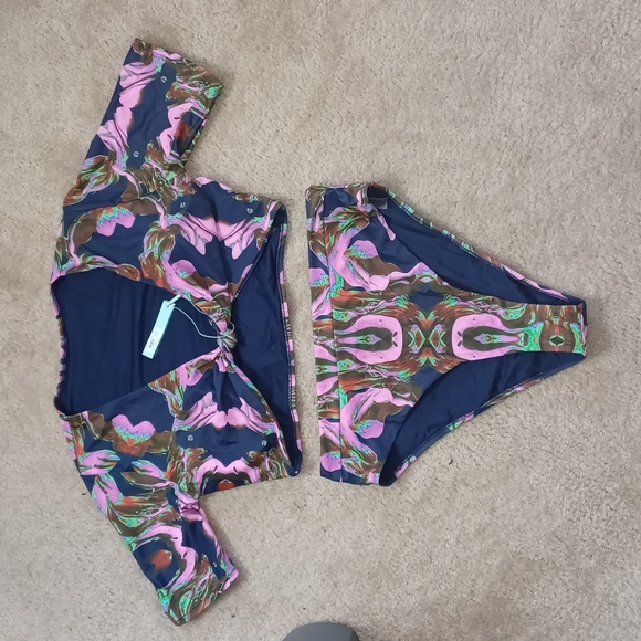 Fashion Nova Other - Fashion Nova Navy Blue Multicolor Printed Two-Piece Swim Set
